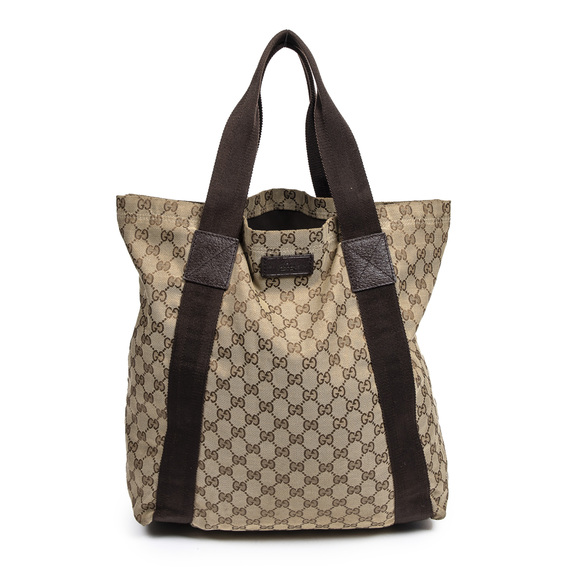 Gucci Web Large Shopping Tote in Beige/Dark Brown Monogrammed Canvas